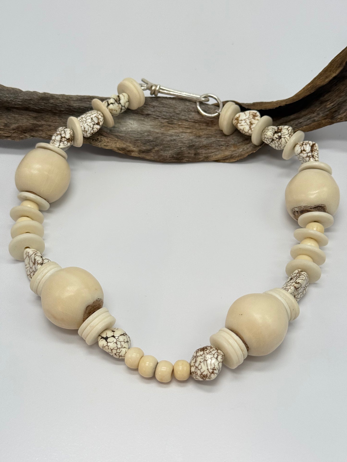 Natural semi precious stones & bone beads with Sterling silver catch