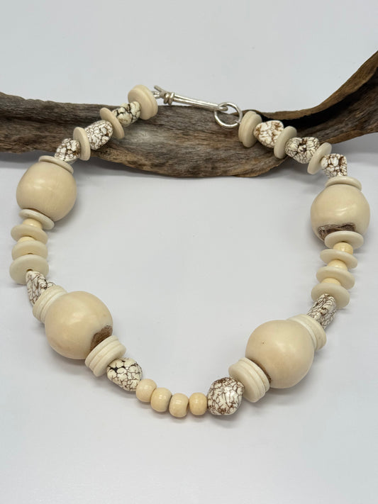 Natural semi precious stones & bone beads with Sterling silver catch