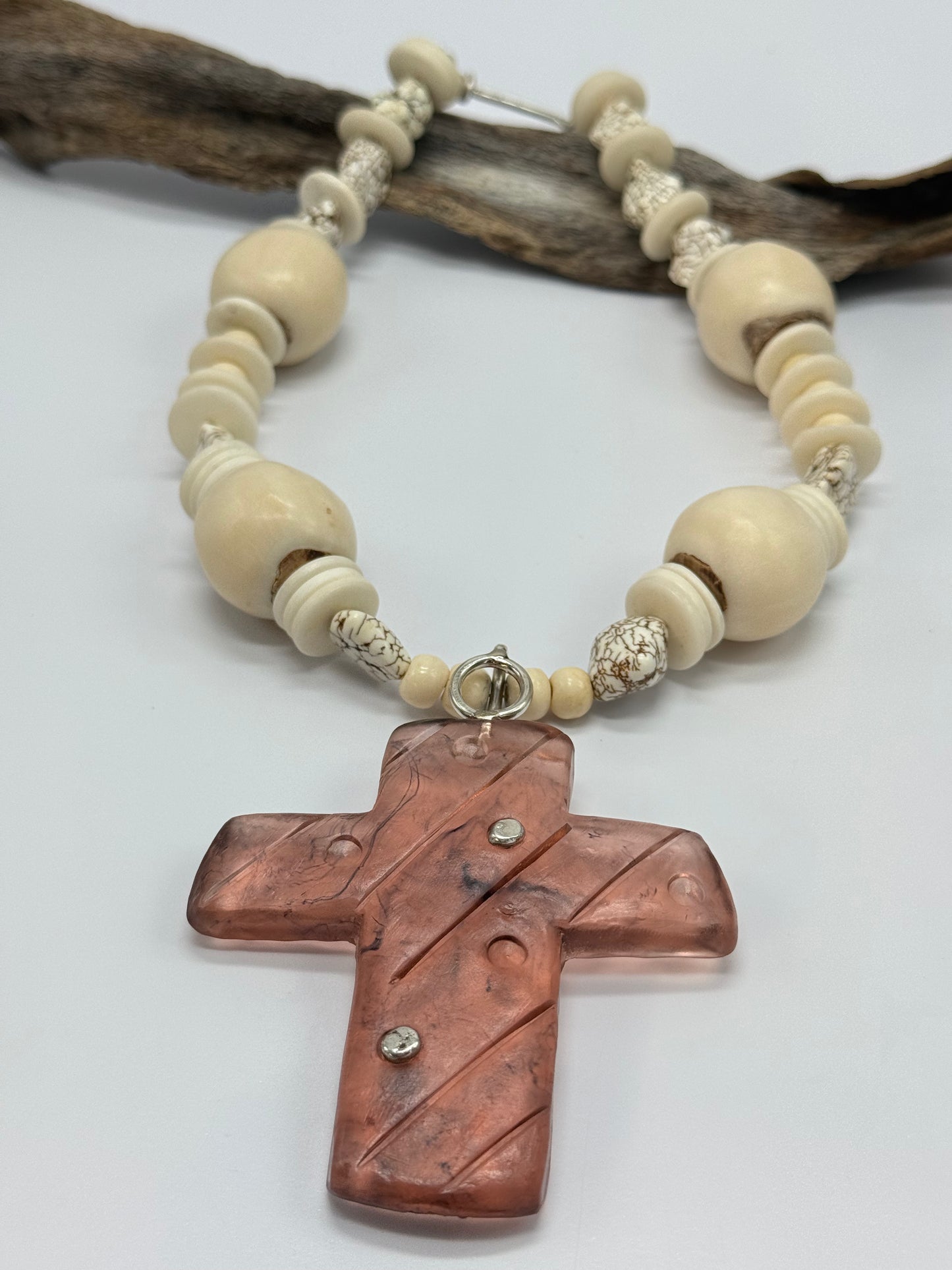 Translucent Tortoise Shell resin Cross & sterling silver pendant