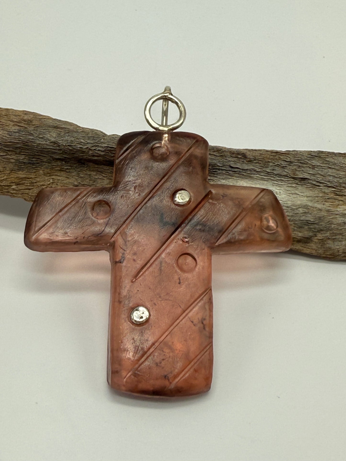 Translucent Tortoise Shell resin Cross & sterling silver pendant