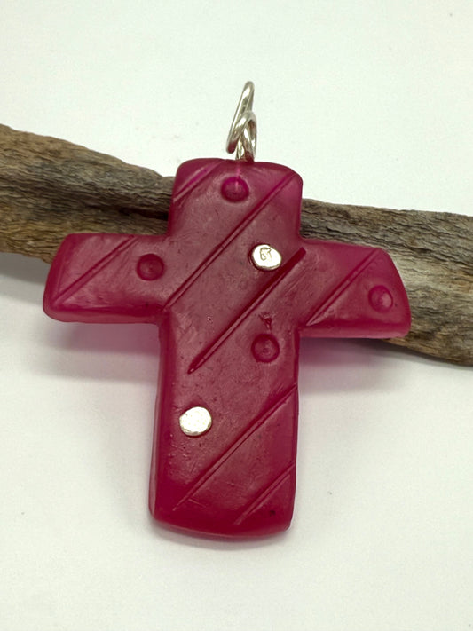 Cherry coloured Cross resin Cross & sterling silver pendant