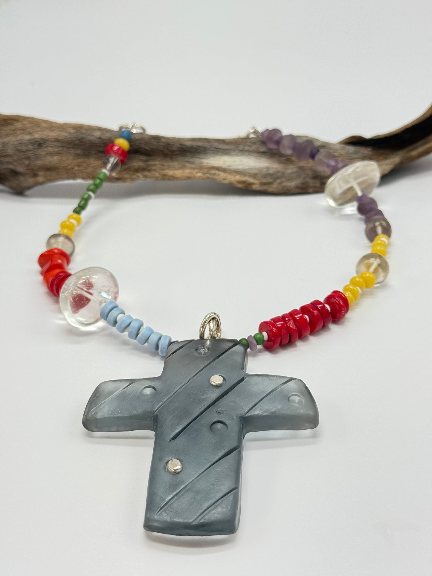Translucent Black coloured Cross resin Cross & sterling silver pendant