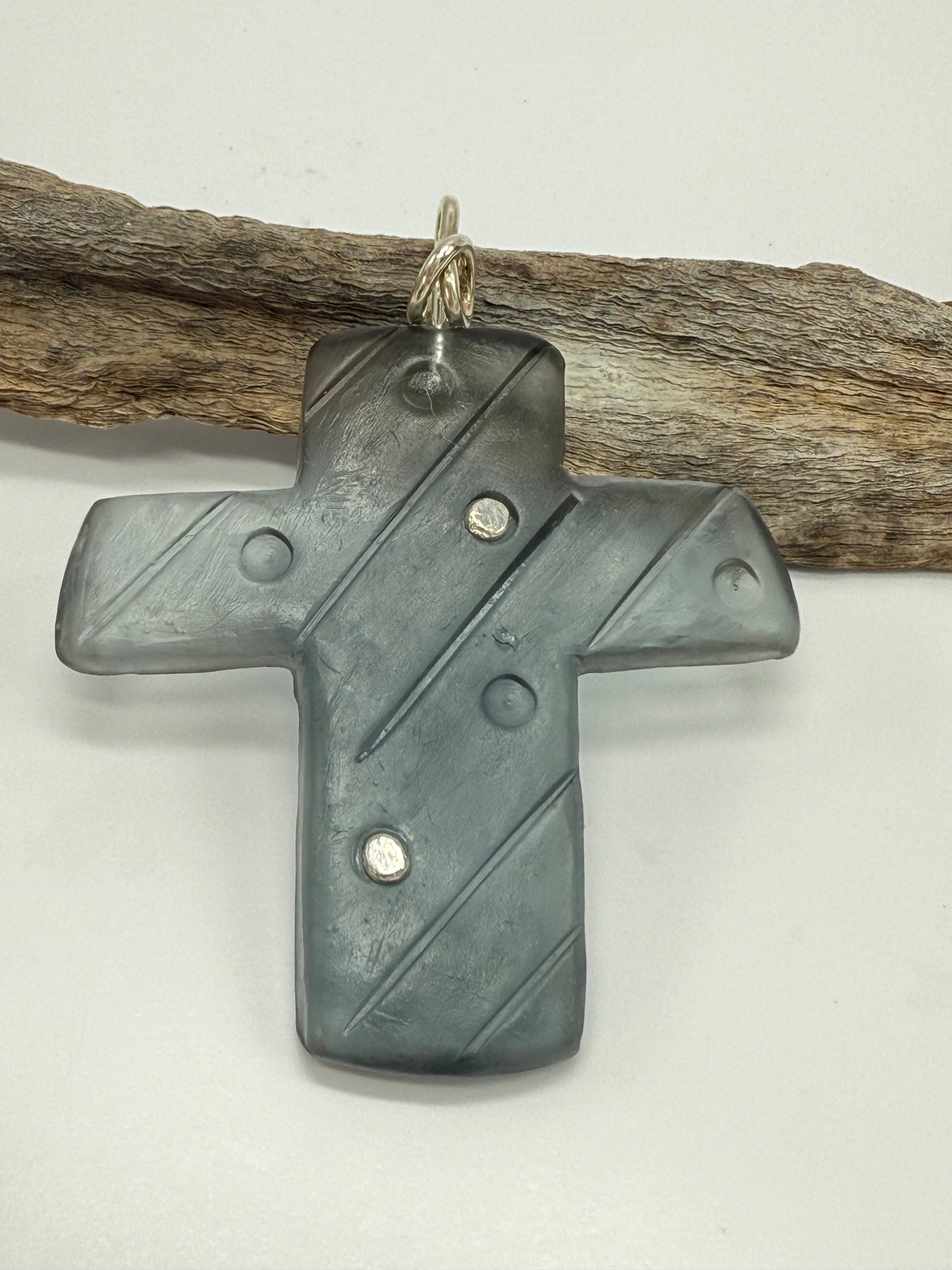 Translucent Black coloured Cross resin Cross & sterling silver pendant