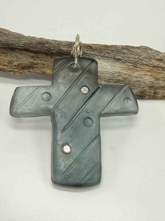 Translucent Black coloured Cross resin Cross & sterling silver pendant