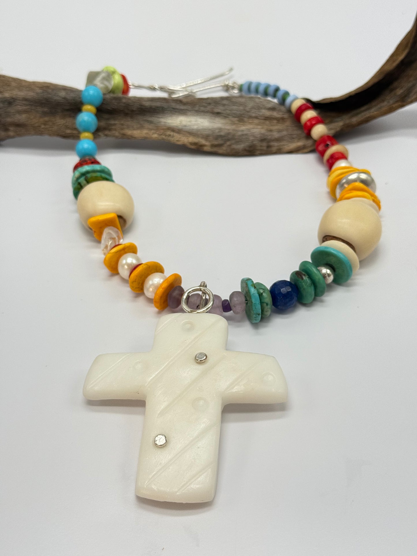 White coloured Cross resin Cross & sterling silver pendant