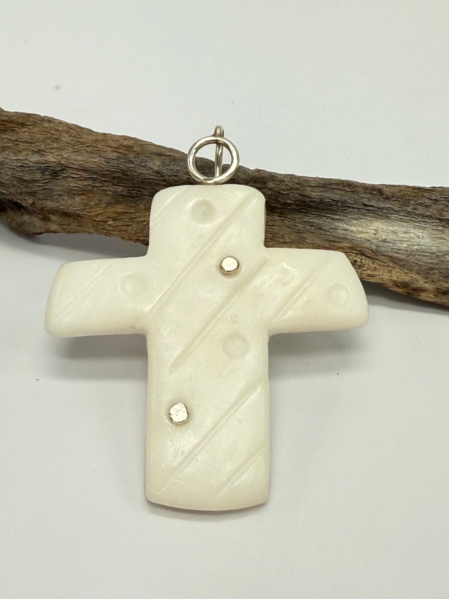 White coloured Cross resin Cross & sterling silver pendant