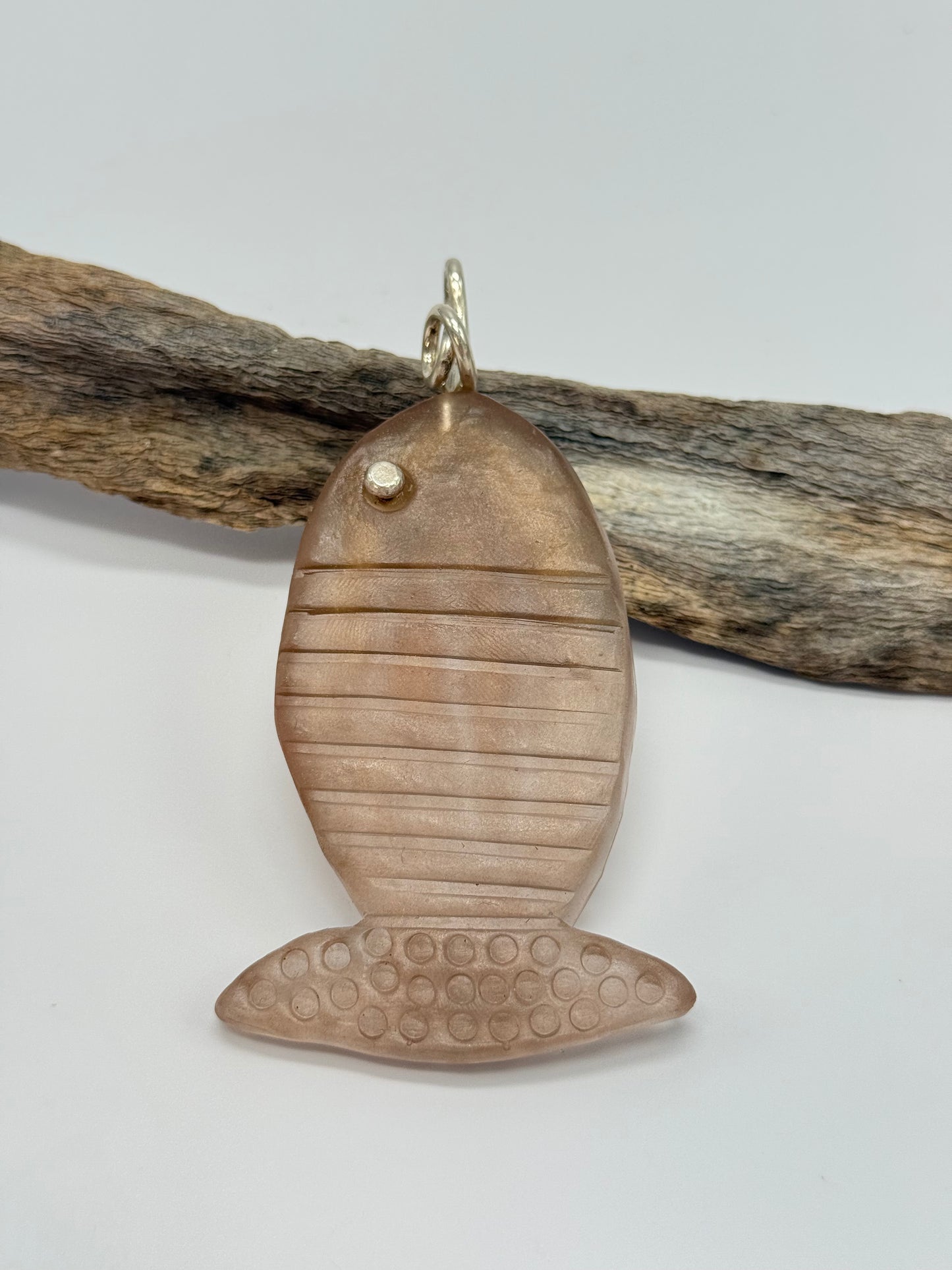Translucent Brown Fish resin & sterling silver pendant