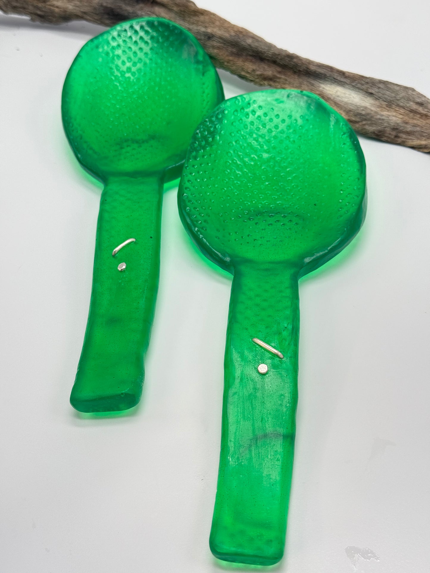 Salad Servers -Translucent Jade Green resin & sterling silver