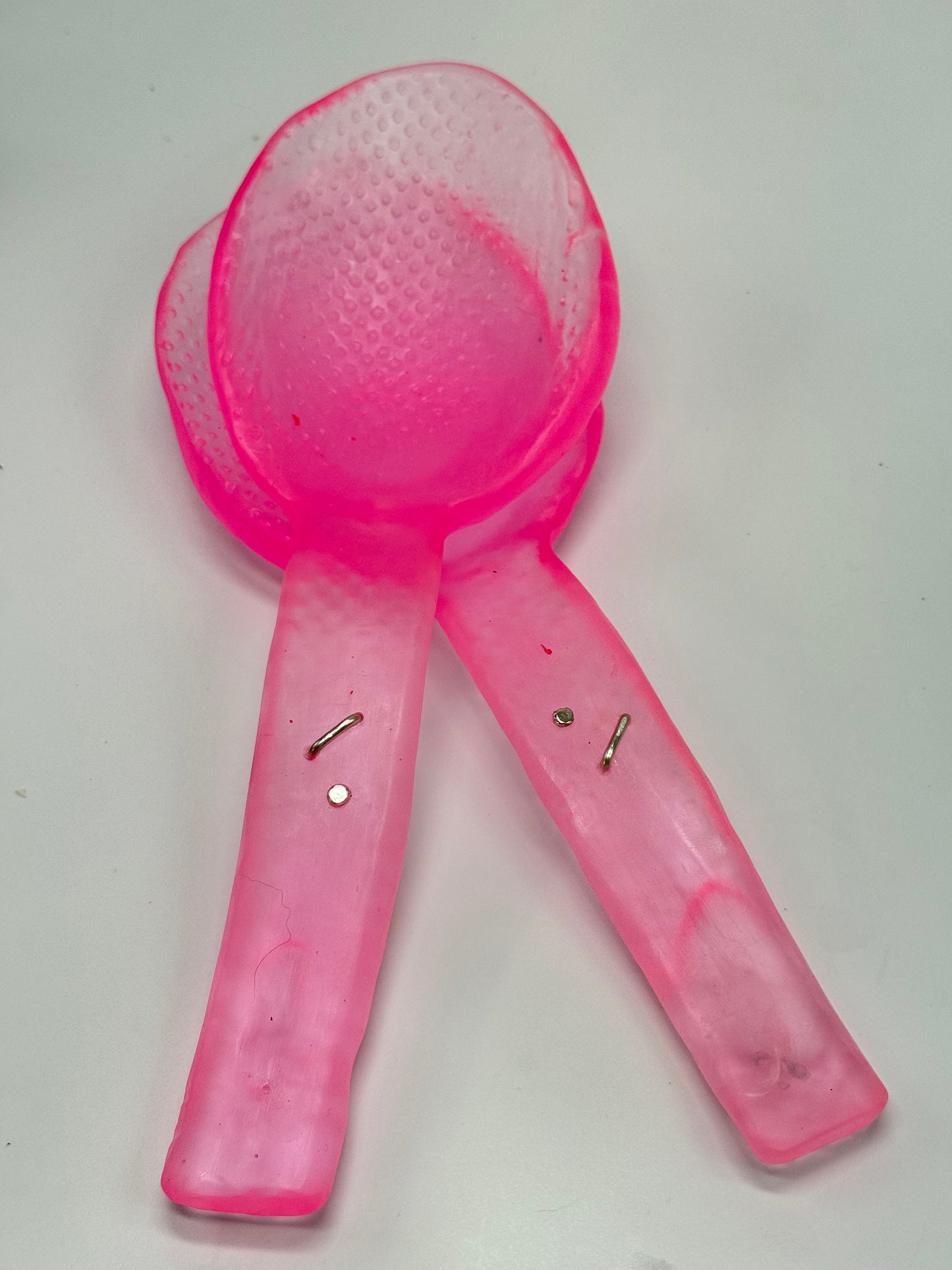 Salad Servers -Translucent Neon Pink resin & sterling silver