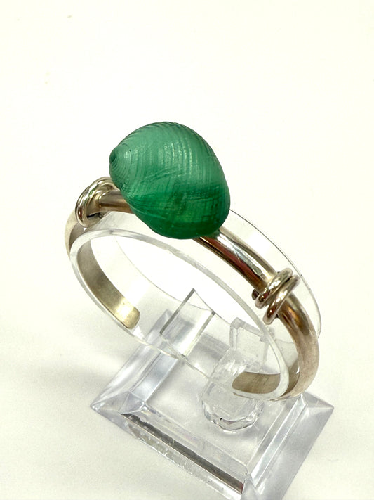 Sterling Silver Half round cuff with Green Resin Shell