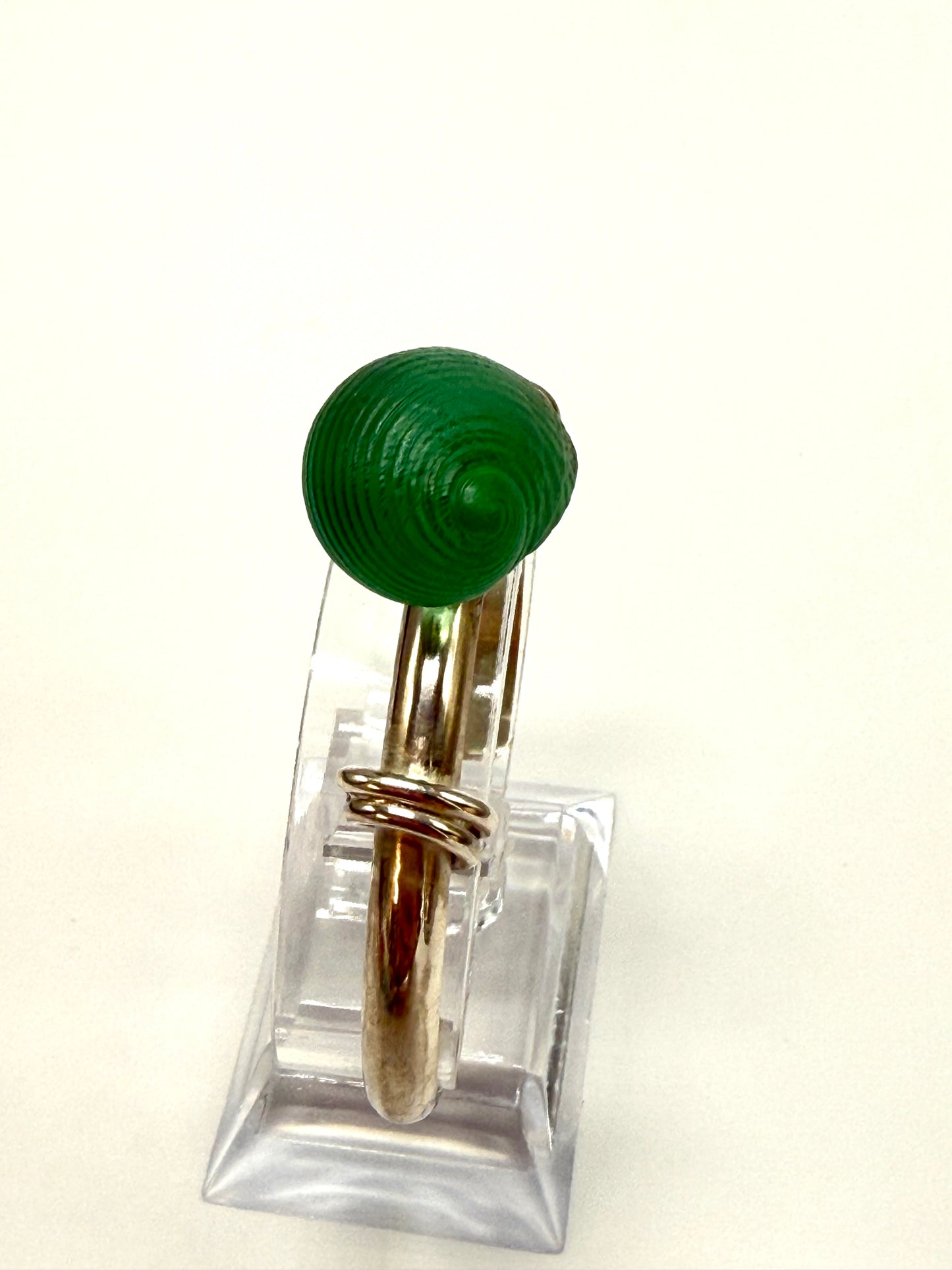 Sterling Silver Half round cuff with Green Resin Shell