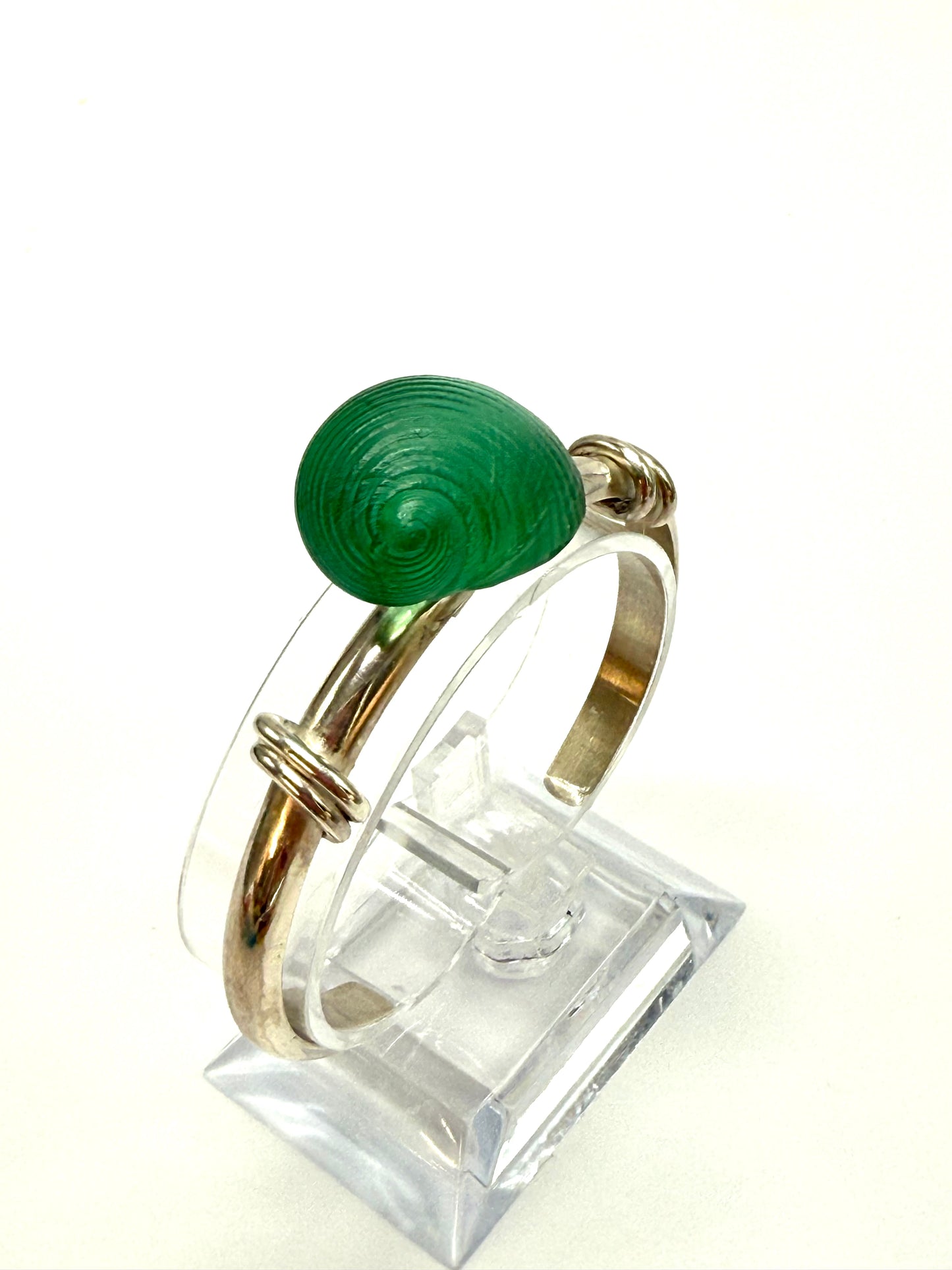 Sterling Silver Half round cuff with Green Resin Shell