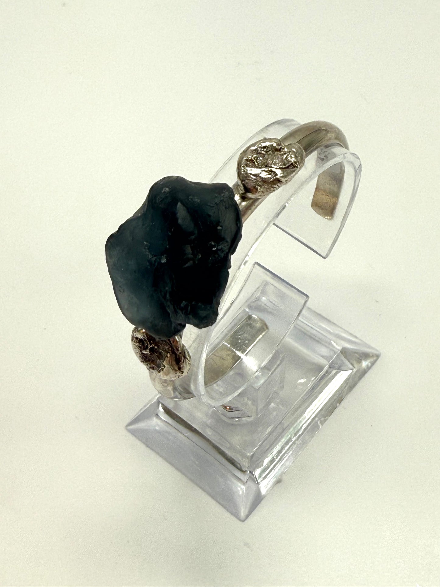 Sterling Silver Half round cuff with Black Resin Organic shape