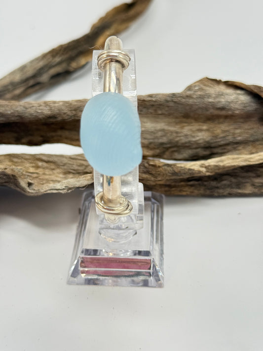 Sterling Silver Half round cuff with Sky Blue Resin Shell
