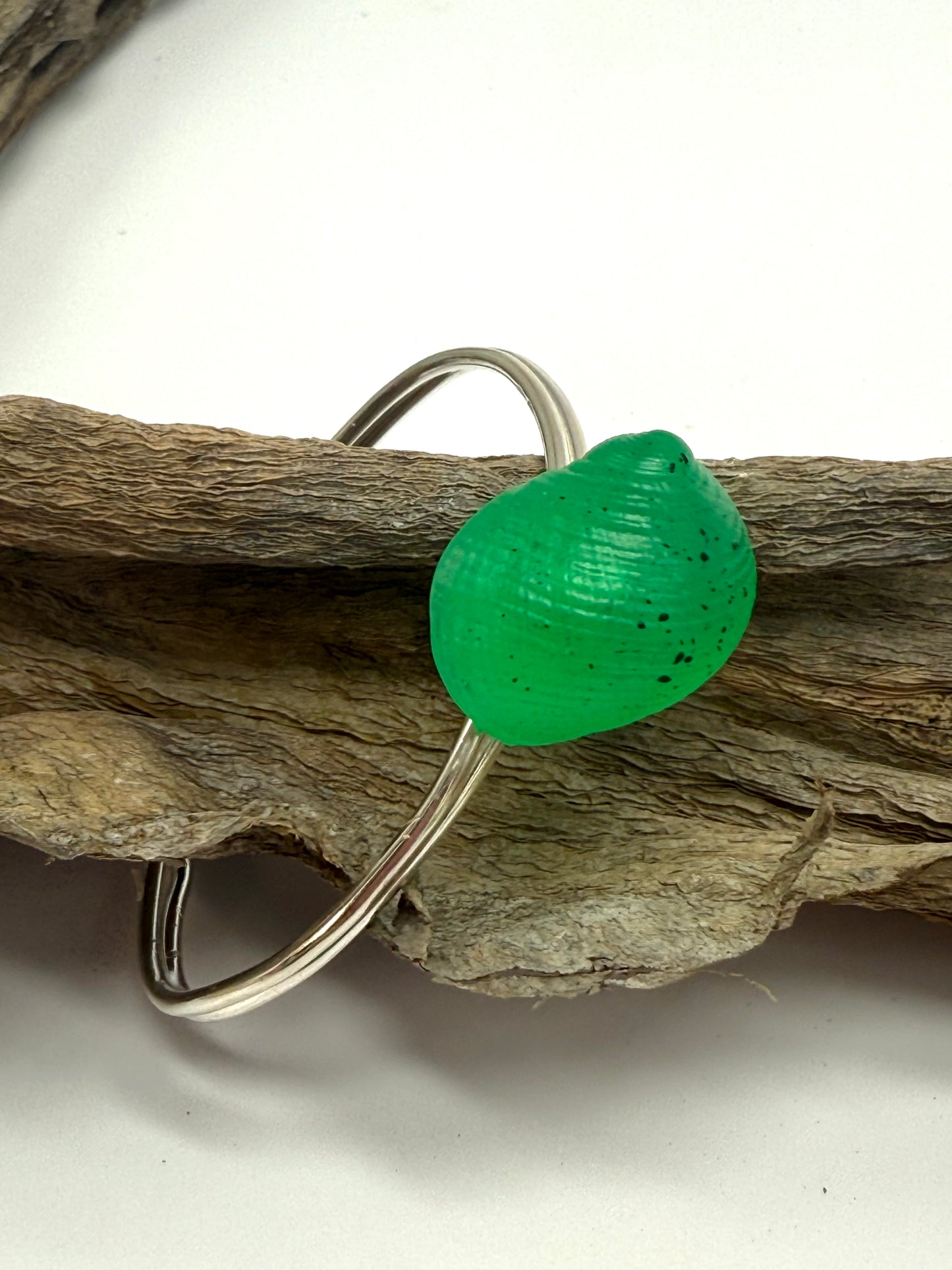 Fine Sterling Silver cuff with Jade Green Resin Shell