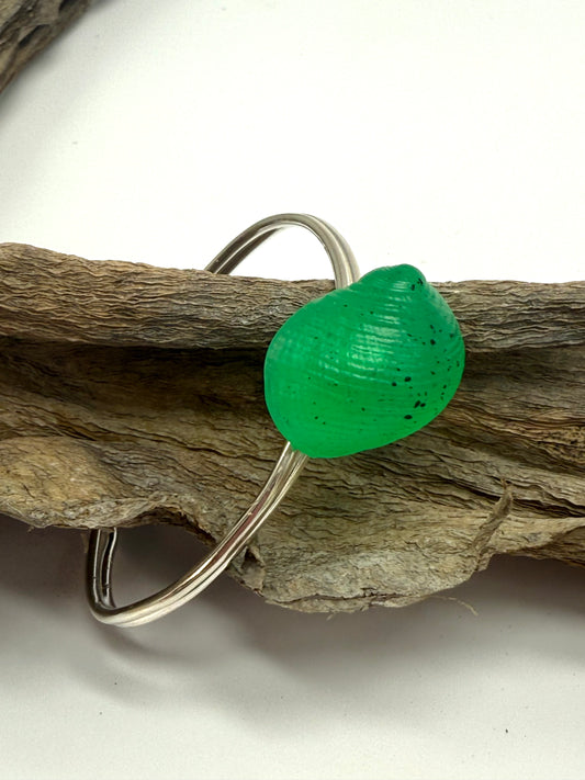 Fine Sterling Silver cuff with Jade Green Resin Shell