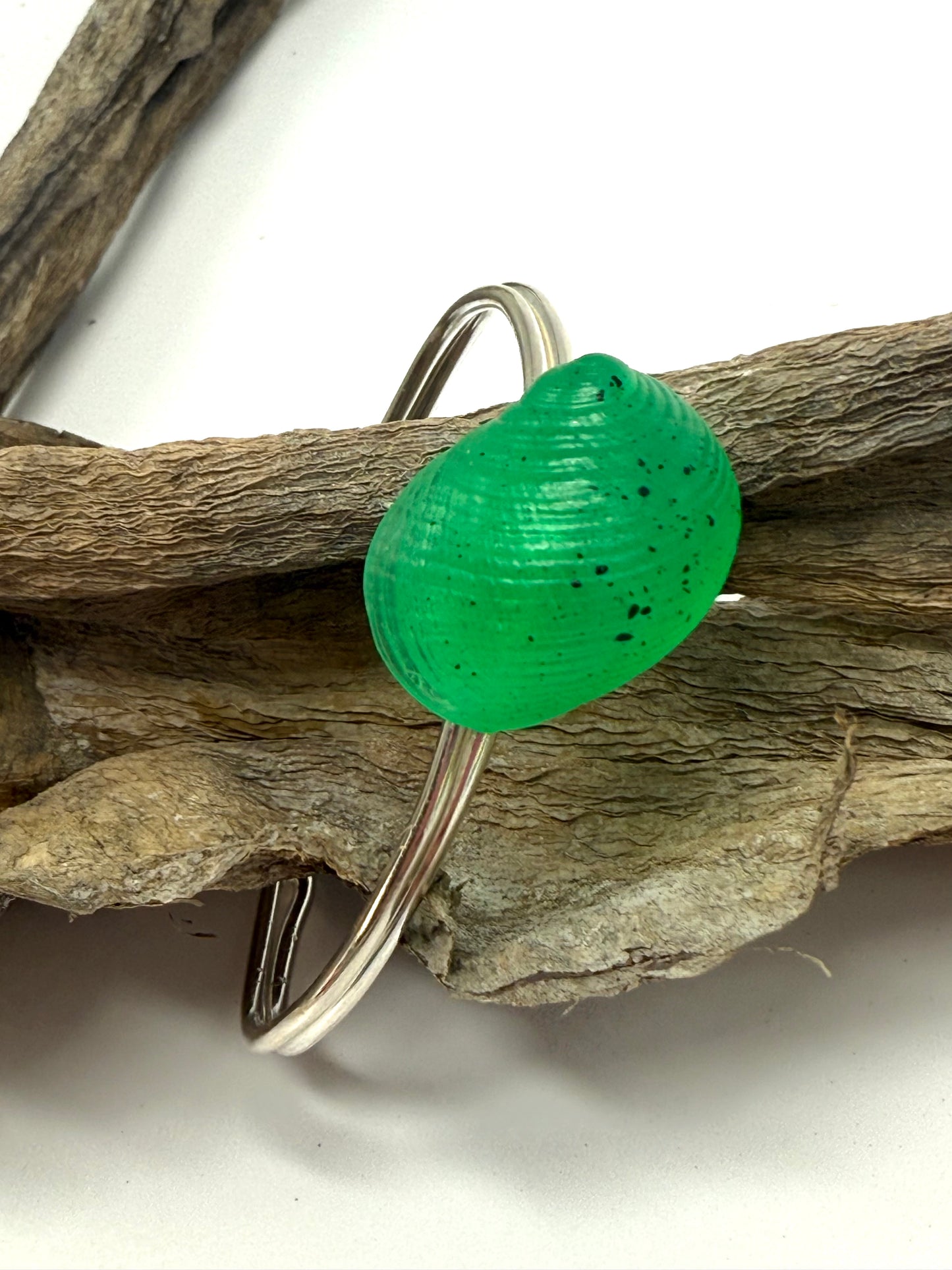 Fine Sterling Silver cuff with Jade Green Resin Shell