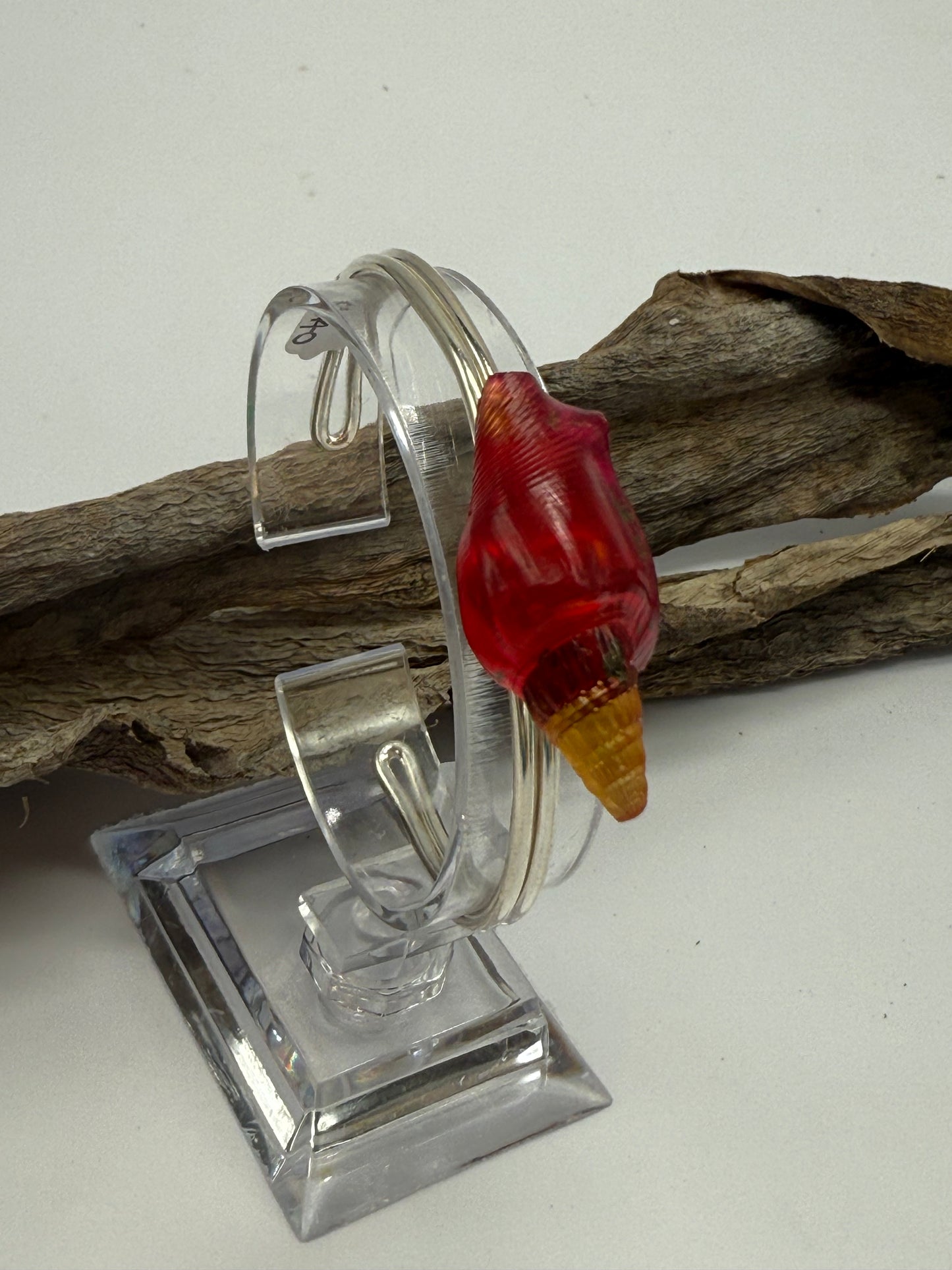 Fine Sterling Silver cuff with Orange/Red Resin Conch Shell