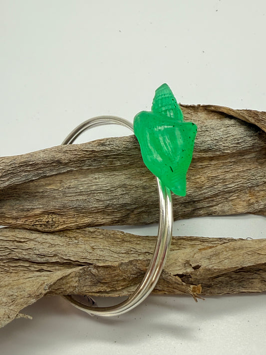 Fine Sterling Silver cuff with Jade Green Resin Conch Shell