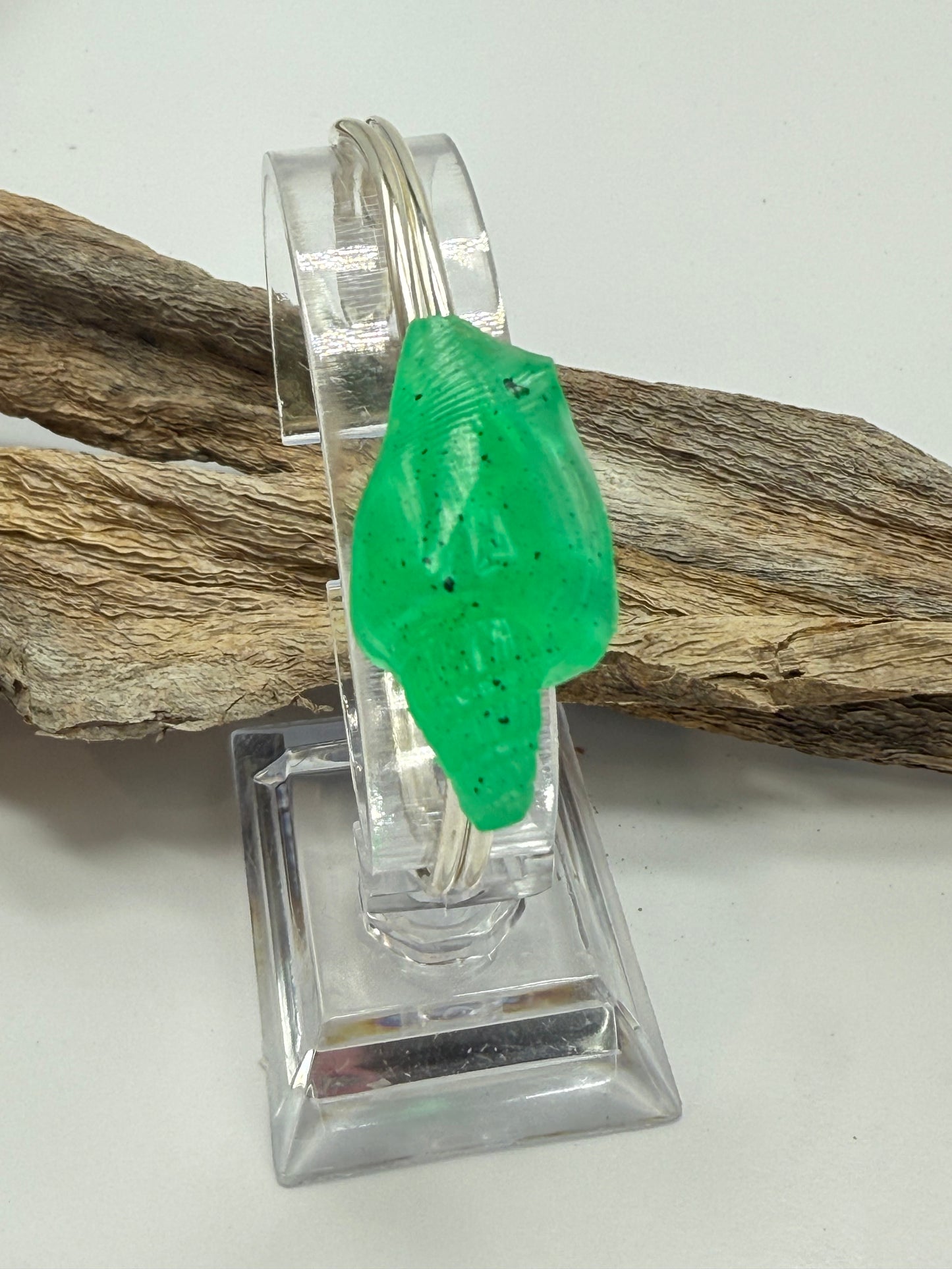 Fine Sterling Silver cuff with Jade Green Resin Conch Shell