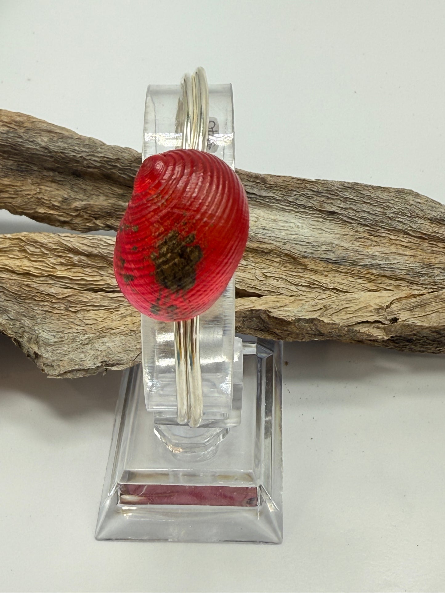 Fine Sterling Silver cuff with Rusty Red Resin Shell