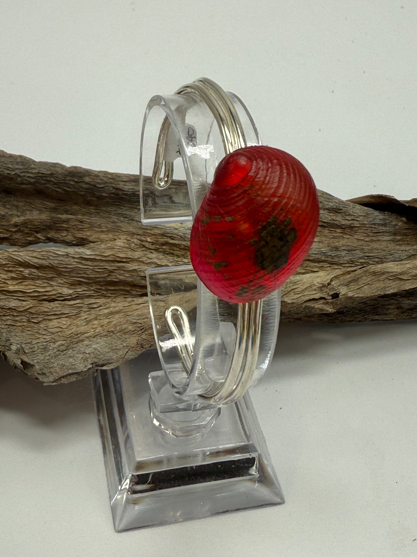 Fine Sterling Silver cuff with Rusty Red Resin Shell
