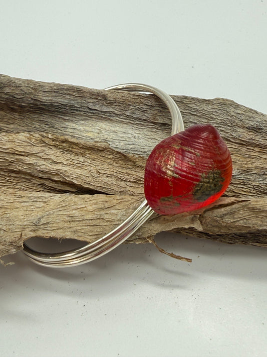 Fine Sterling Silver cuff with Rusty Red Resin Shell