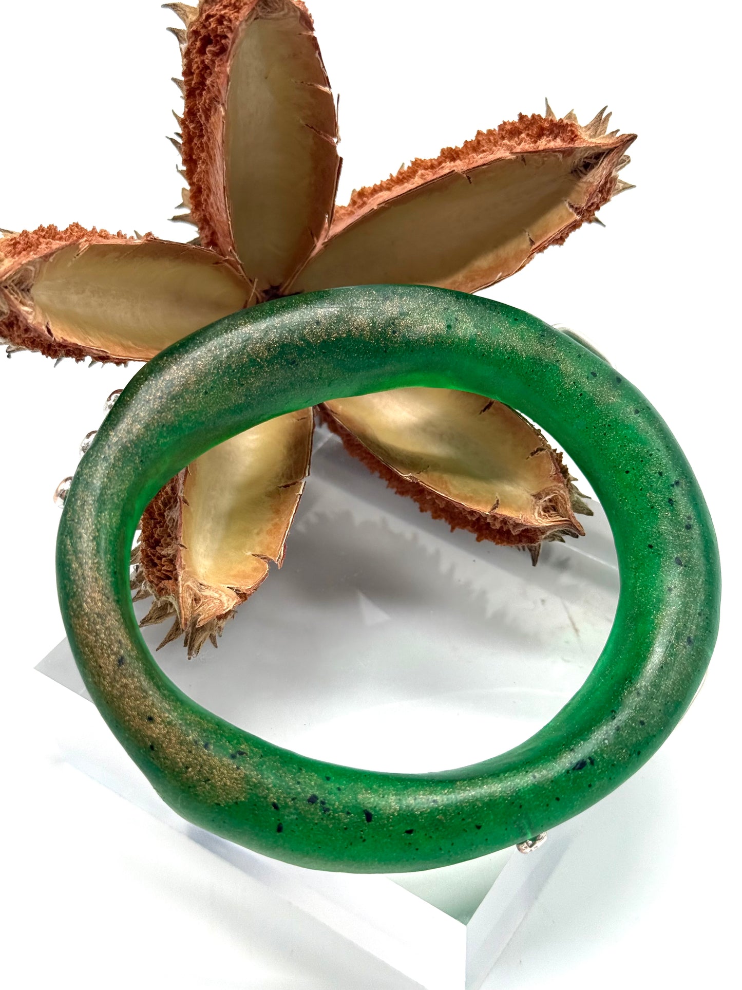 Jade Green/gold resin & Gold 'woopy' bangle