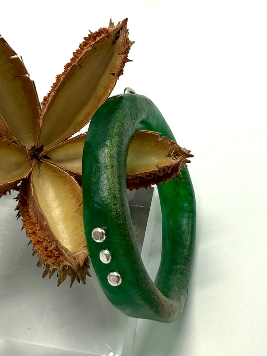 Jade Green/gold resin & Gold 'woopy' bangle
