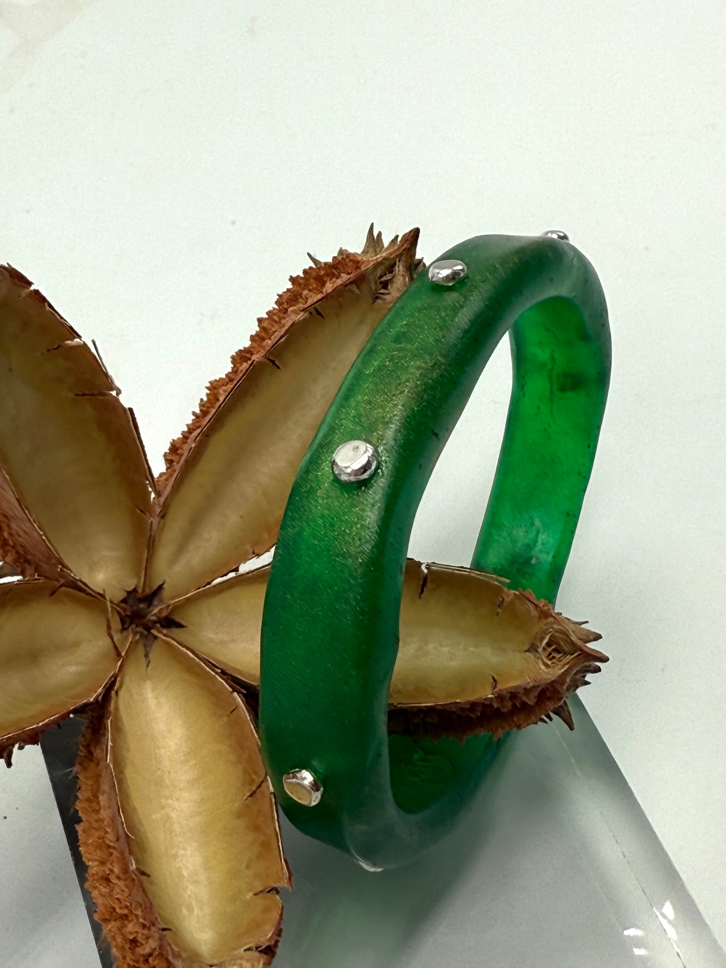 Jade Green/gold ResinKWD Classic Bangle  with silver rivets - XL