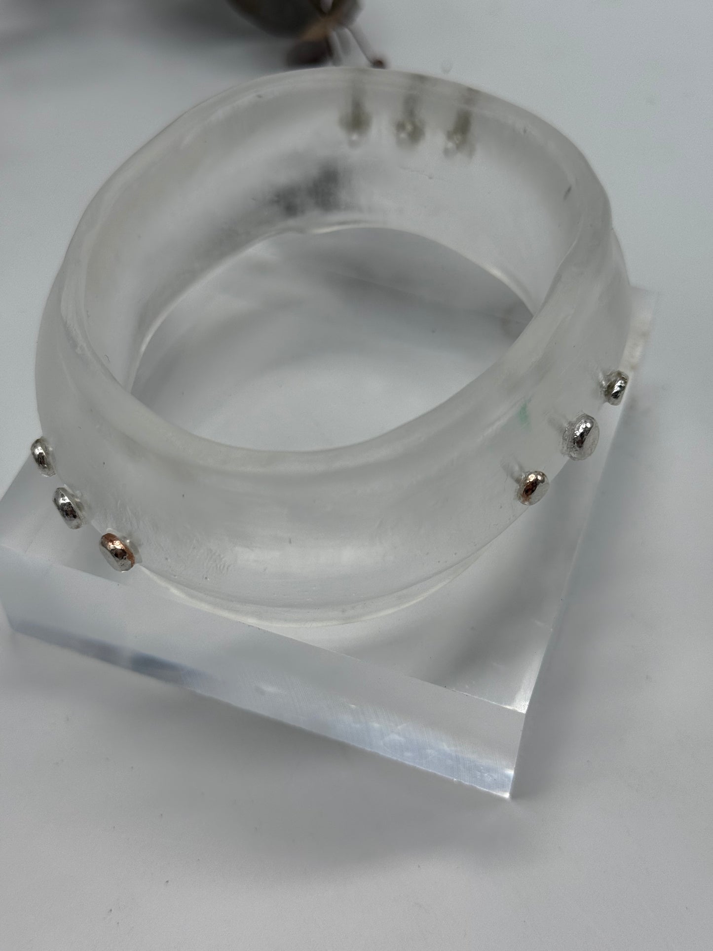 Clear Resin & silver wide bangle - regular hand size