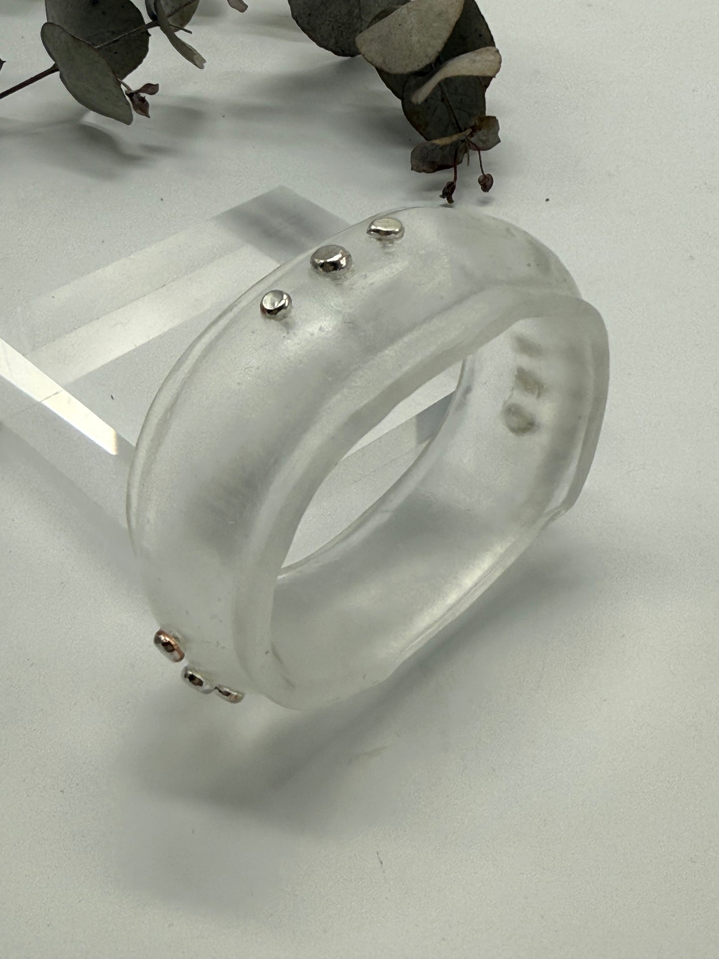 Clear Resin & silver wide bangle - regular hand size