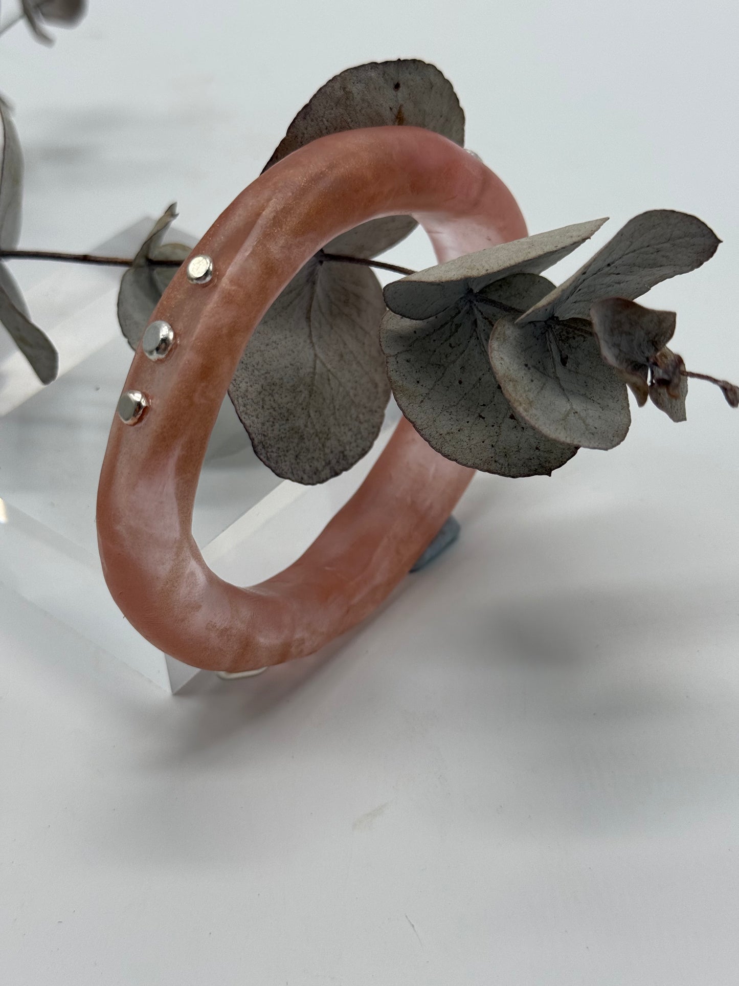Mushroom Pink/gold resin with silver rivets 'woopy' bangle
