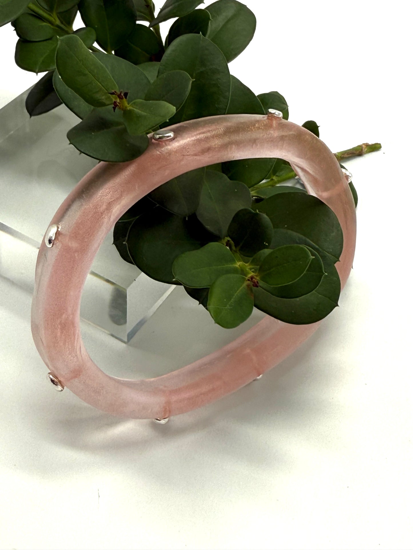 Mushroom Pink/gold  KWD Classic Resin Bangle with silver rivets- XL