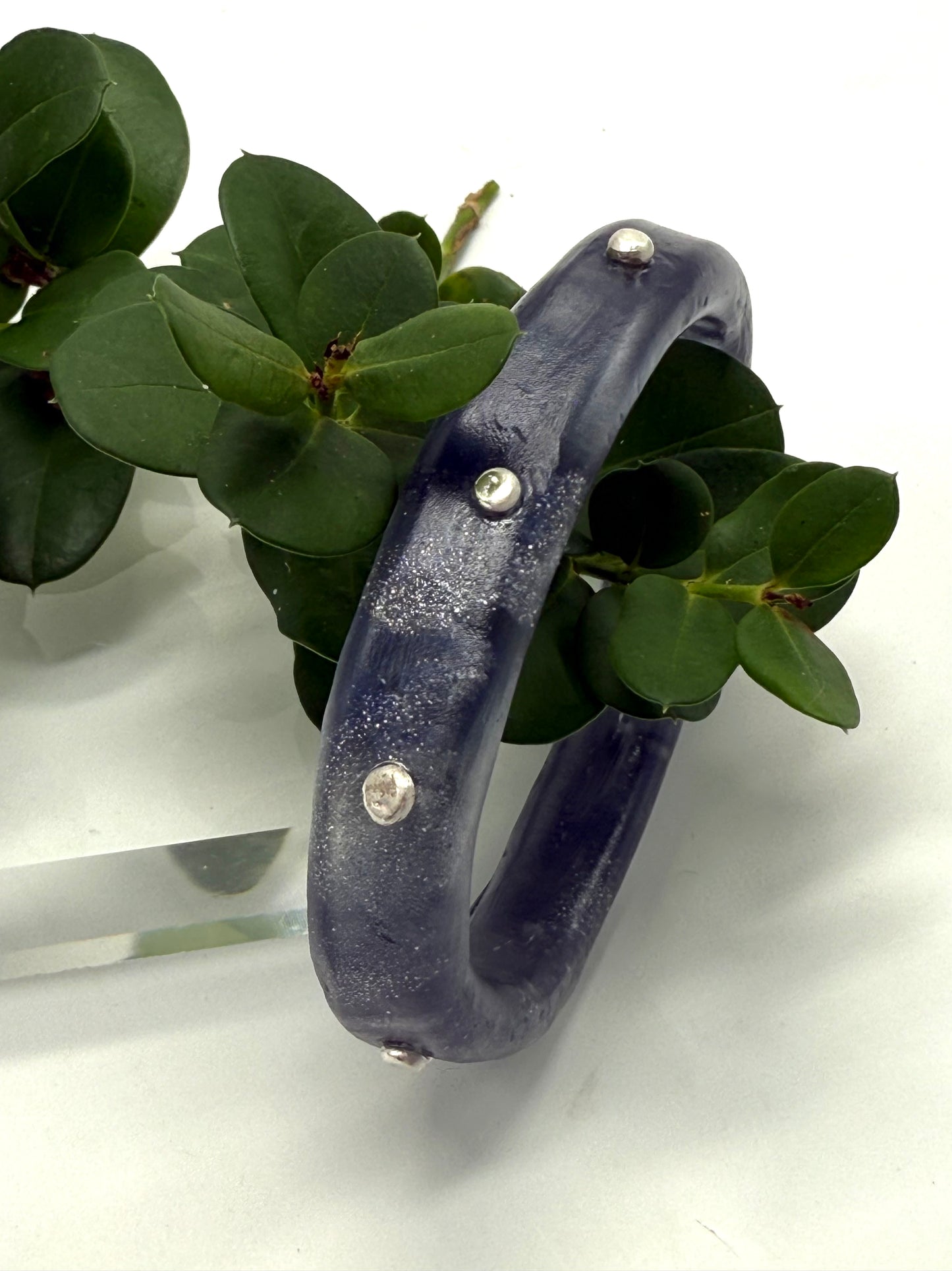 Navy with silver KWD Classic Resin Bangle - XL