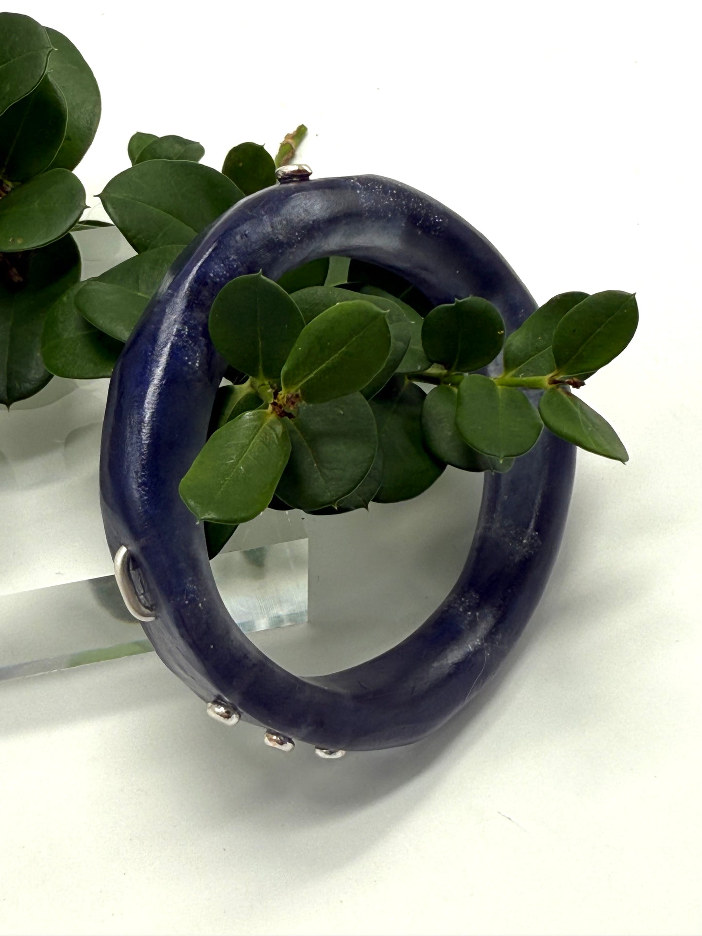 Navy/silver with silver rivets 'woopy' bangle