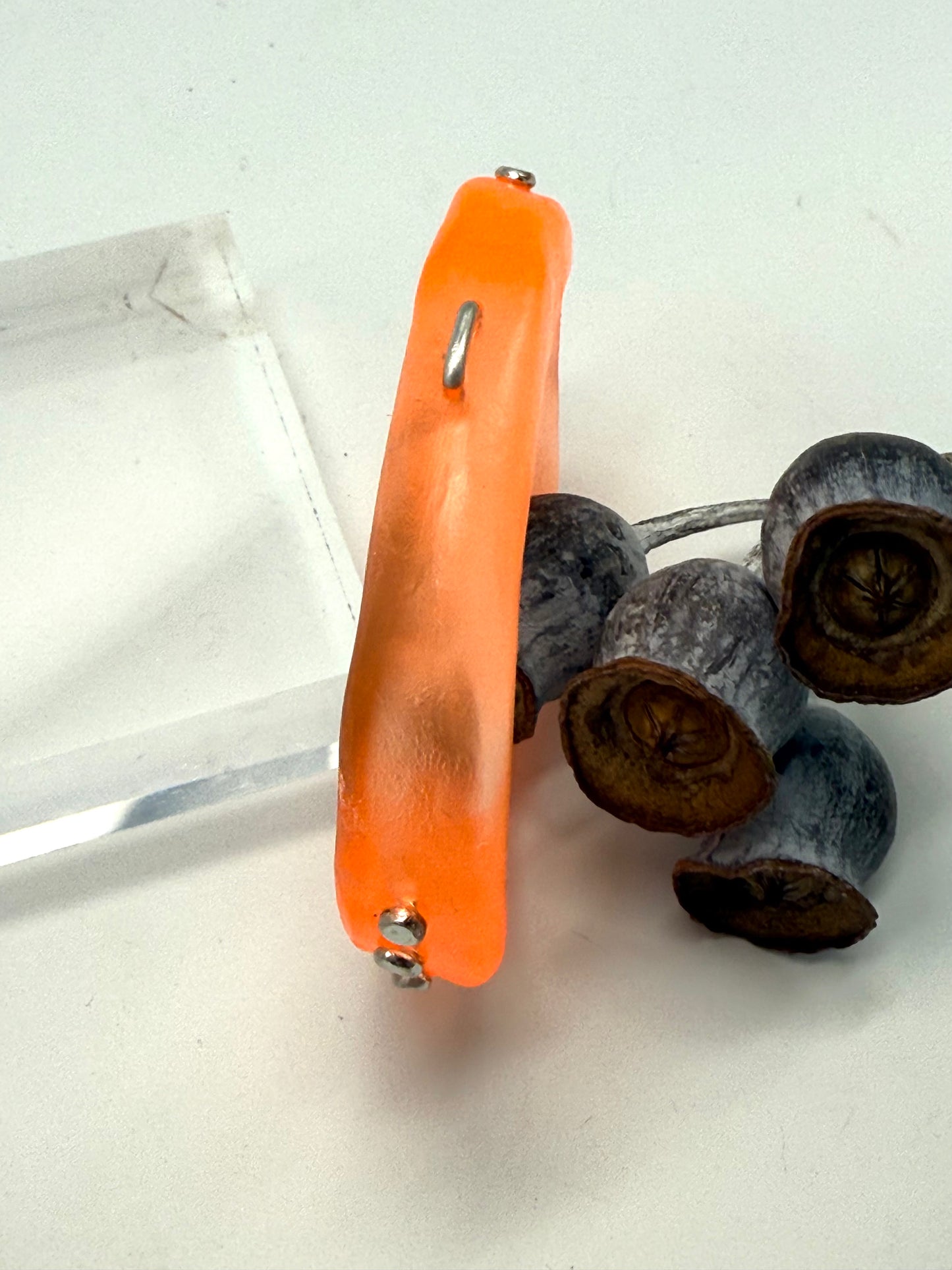 Neon Orange resin with silver rivets 'woopy' bangle