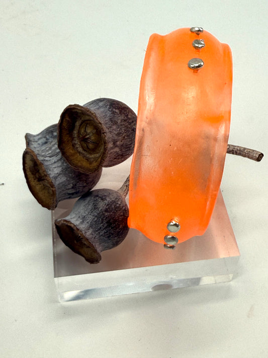 Orange Resin & silver wide bangle - regular hand size