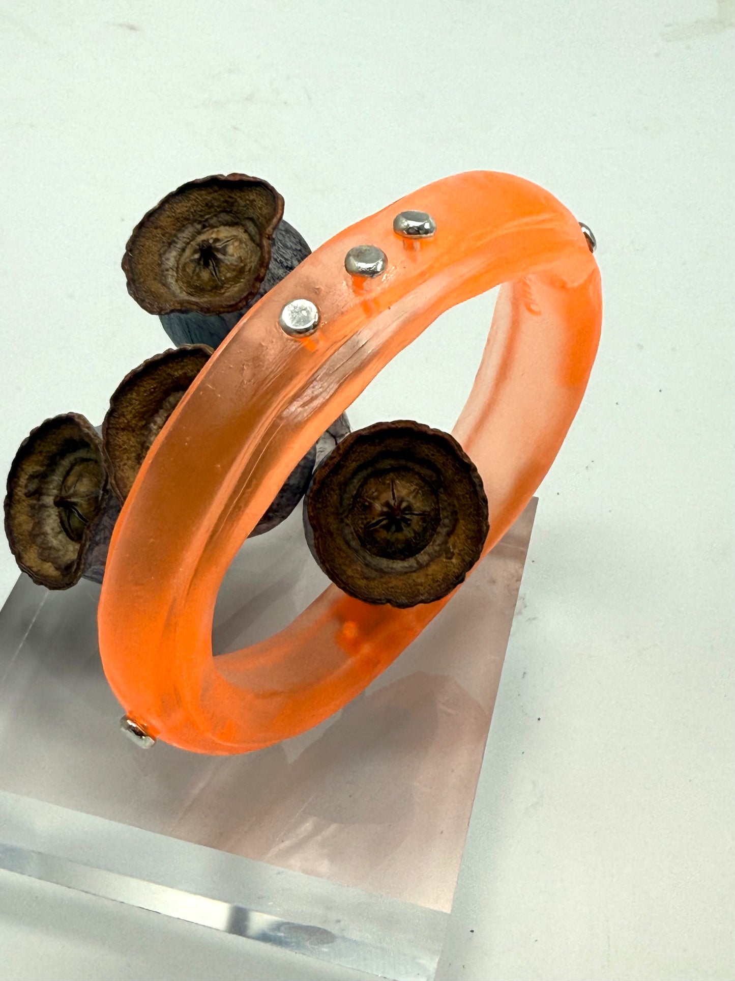 Orange Rim resin bangle with Sterling silver
