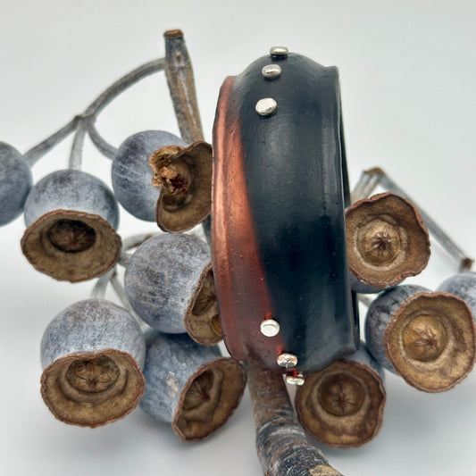 Tortoise shell/Black Resin & silver wide bangle - regular hand size