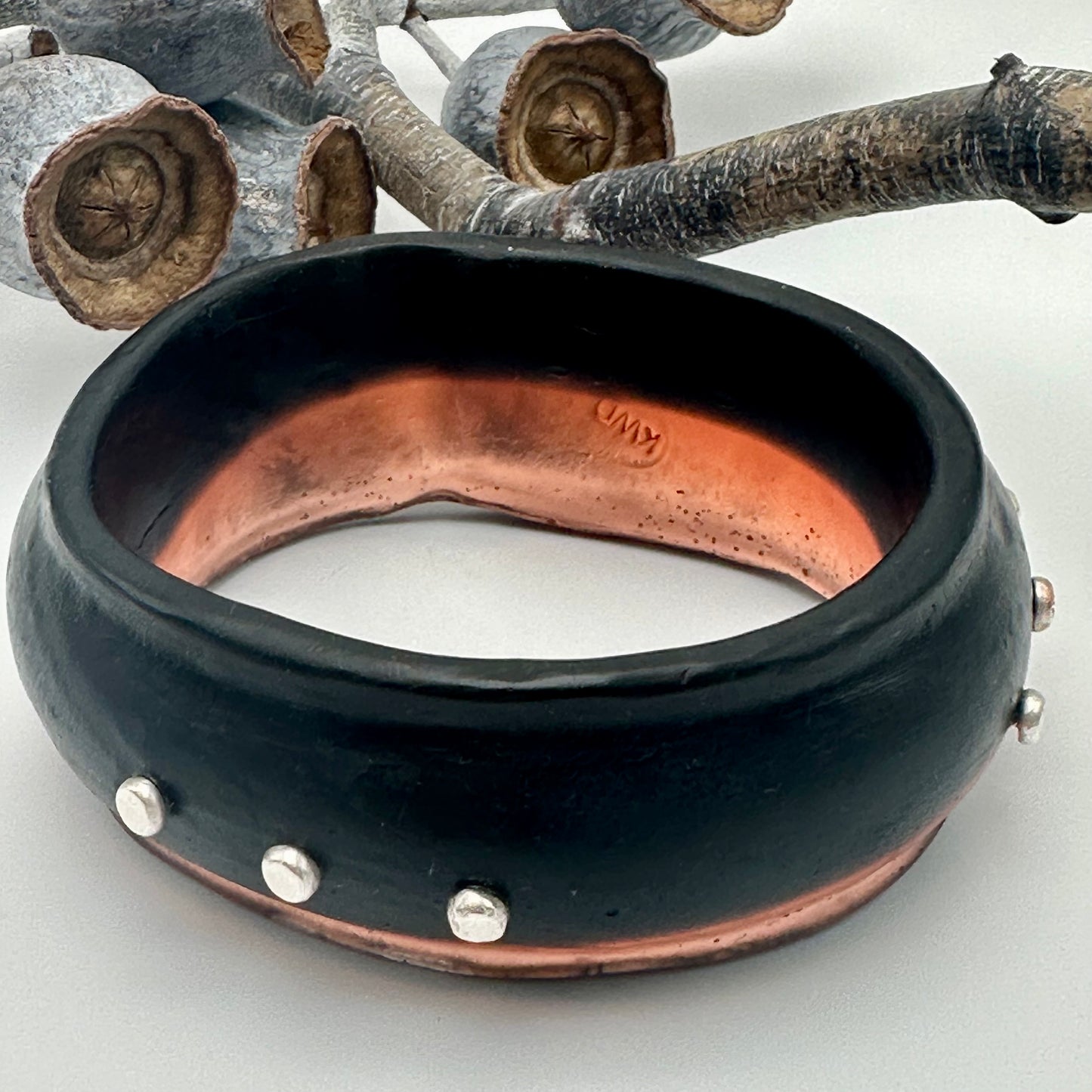 Tortoise shell/Black Resin & silver wide bangle - regular hand size