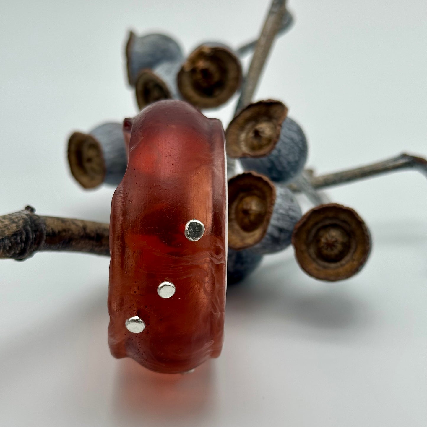 Brown/White Resin & silver wide bangle - regular hand size