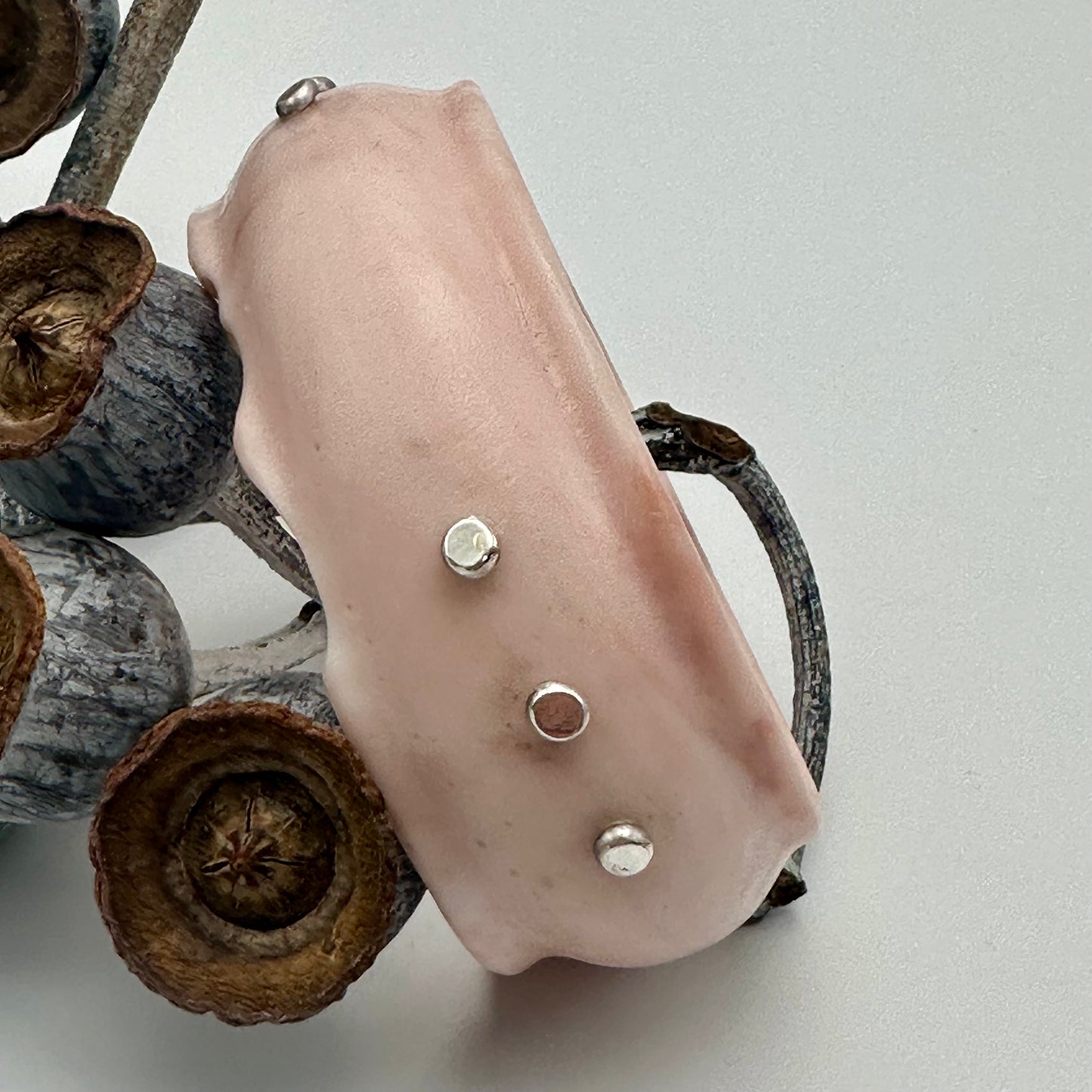 Peachy Pink Resin & silver wide bangle - regular hand size