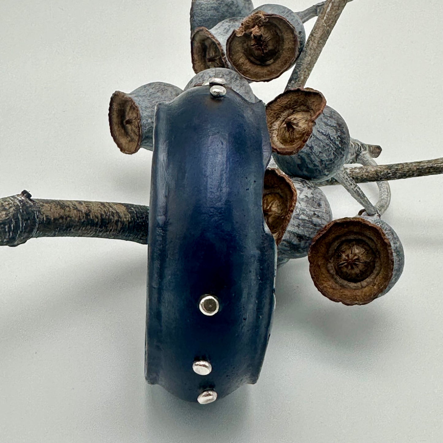 Dusty Blue Resin & silver wide bangle - regular hand size