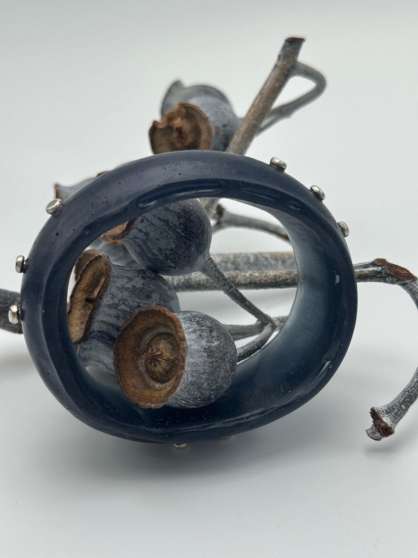 Dusty Blue Resin & silver wide bangle - regular hand size