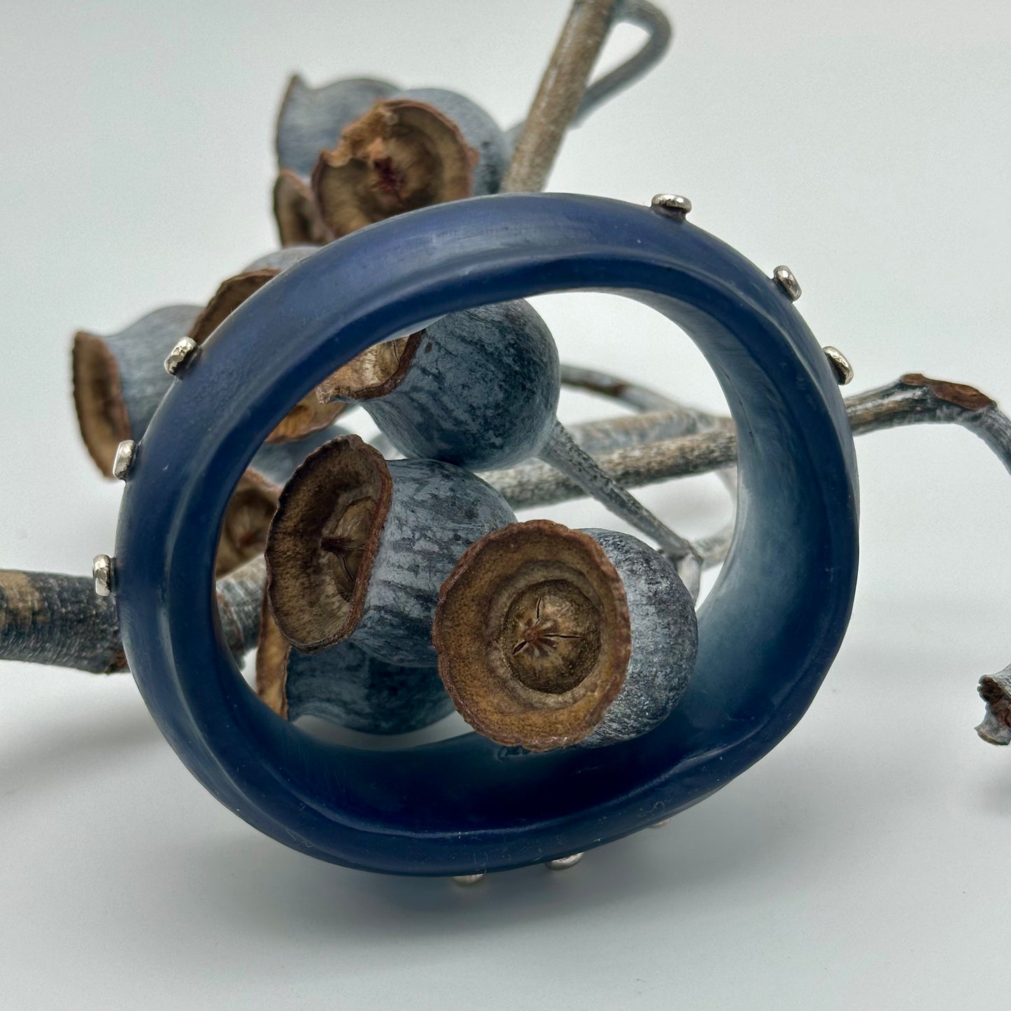 Dusty Blue Resin & silver wide bangle - regular hand size
