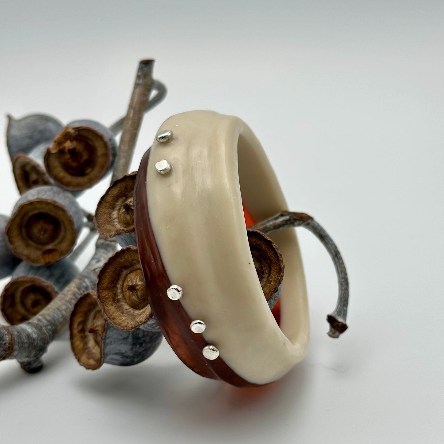 Two toned Cream/tortoise shell resin with sterling silver - XL