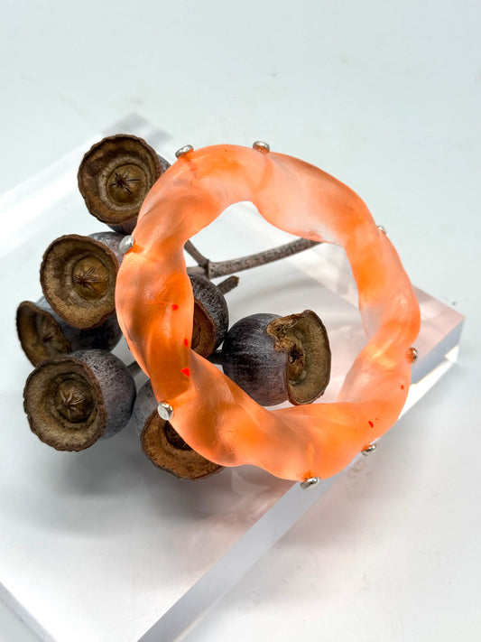 Translucent Orange Chunky twist resin & silver bangle