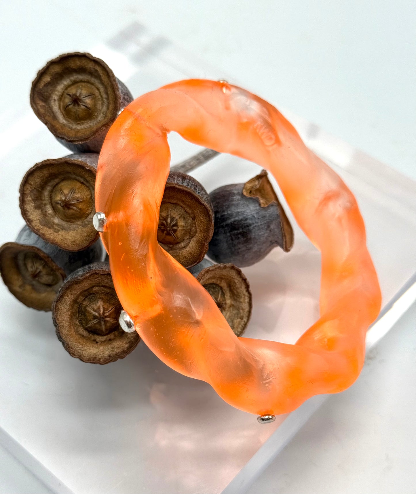 Translucent Orange Chunky twist resin & silver bangle