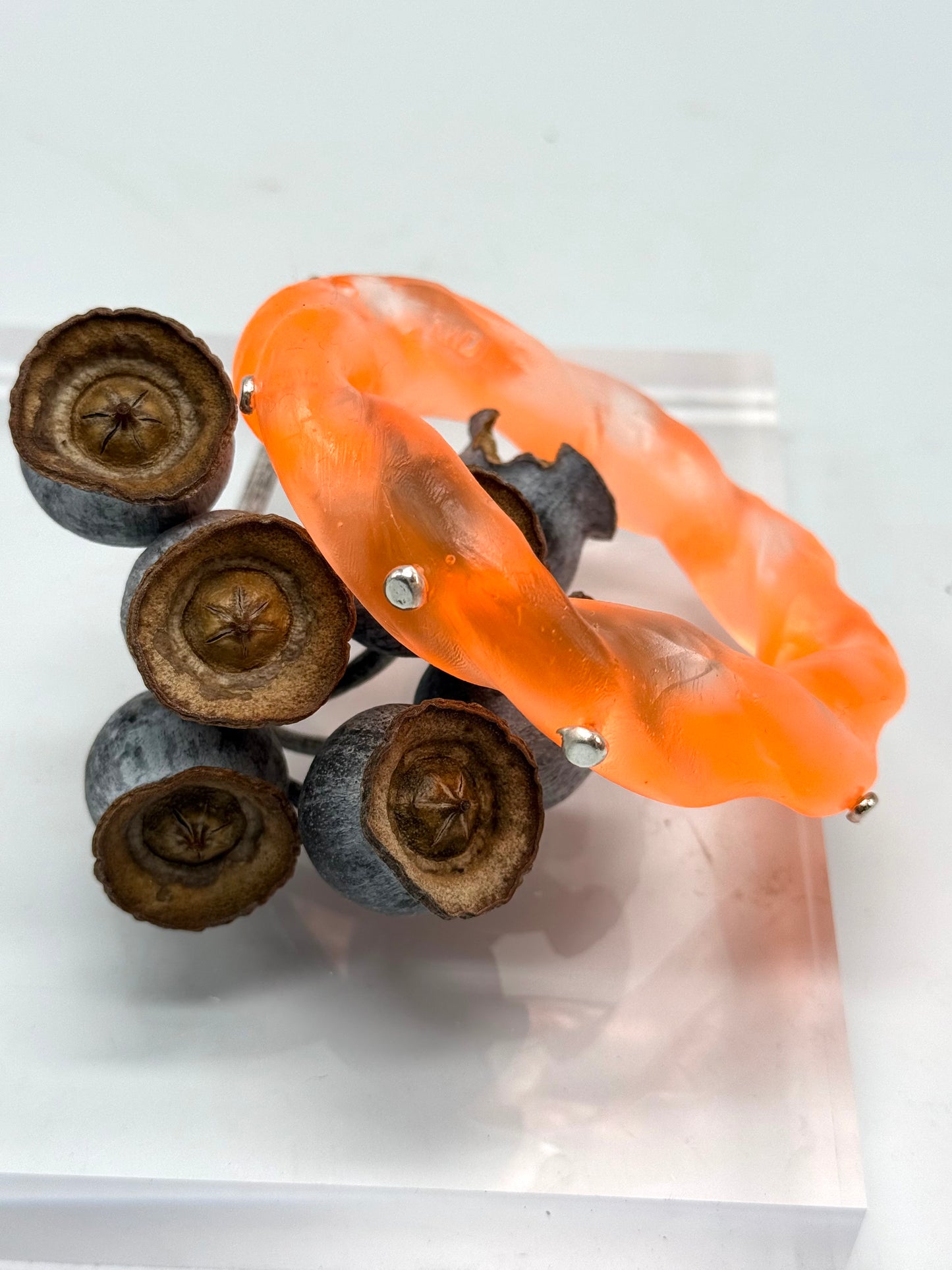 Translucent Orange Chunky twist resin & silver bangle